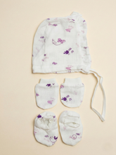 CAP MITTEN & BOOTIE SET | PURPLE BIRD