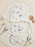 CAP MITTEN & BOOTIE SET | PURPLE BIRD
